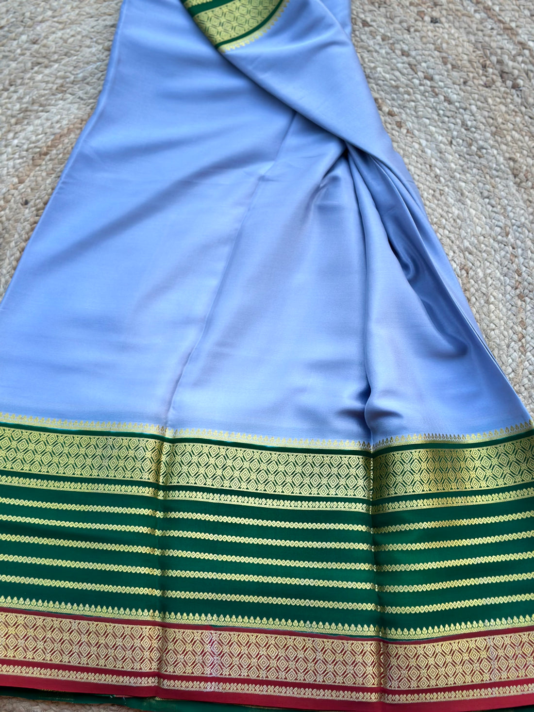 Pure crepe Mysore Silk grey and green combo 120 gsm
