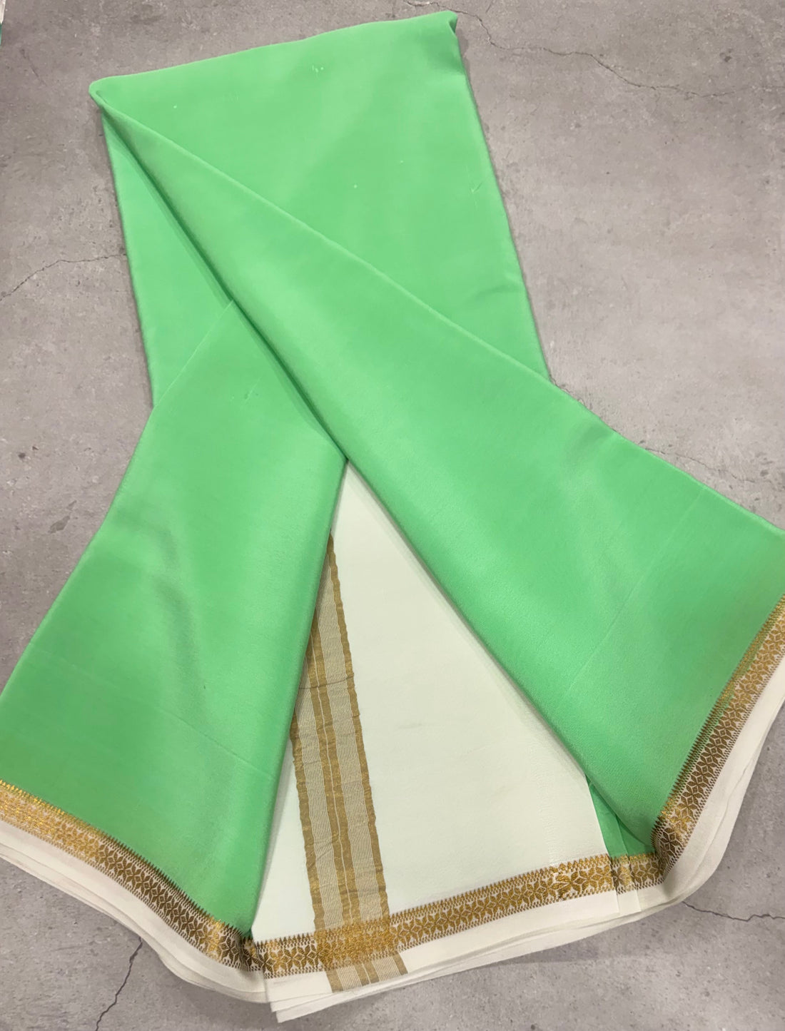 Pastel green one inch border pure Mysore silk crepe saree