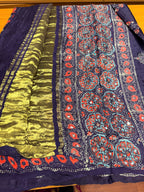 Blue ajrak modal mirror work with tissue pallu