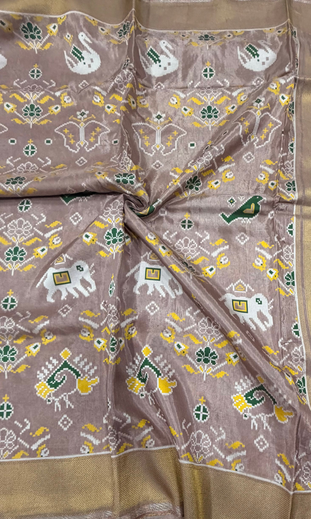 Pastel brown small border tusser Paithani saree