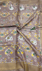 Pastel brown small border tusser Paithani saree