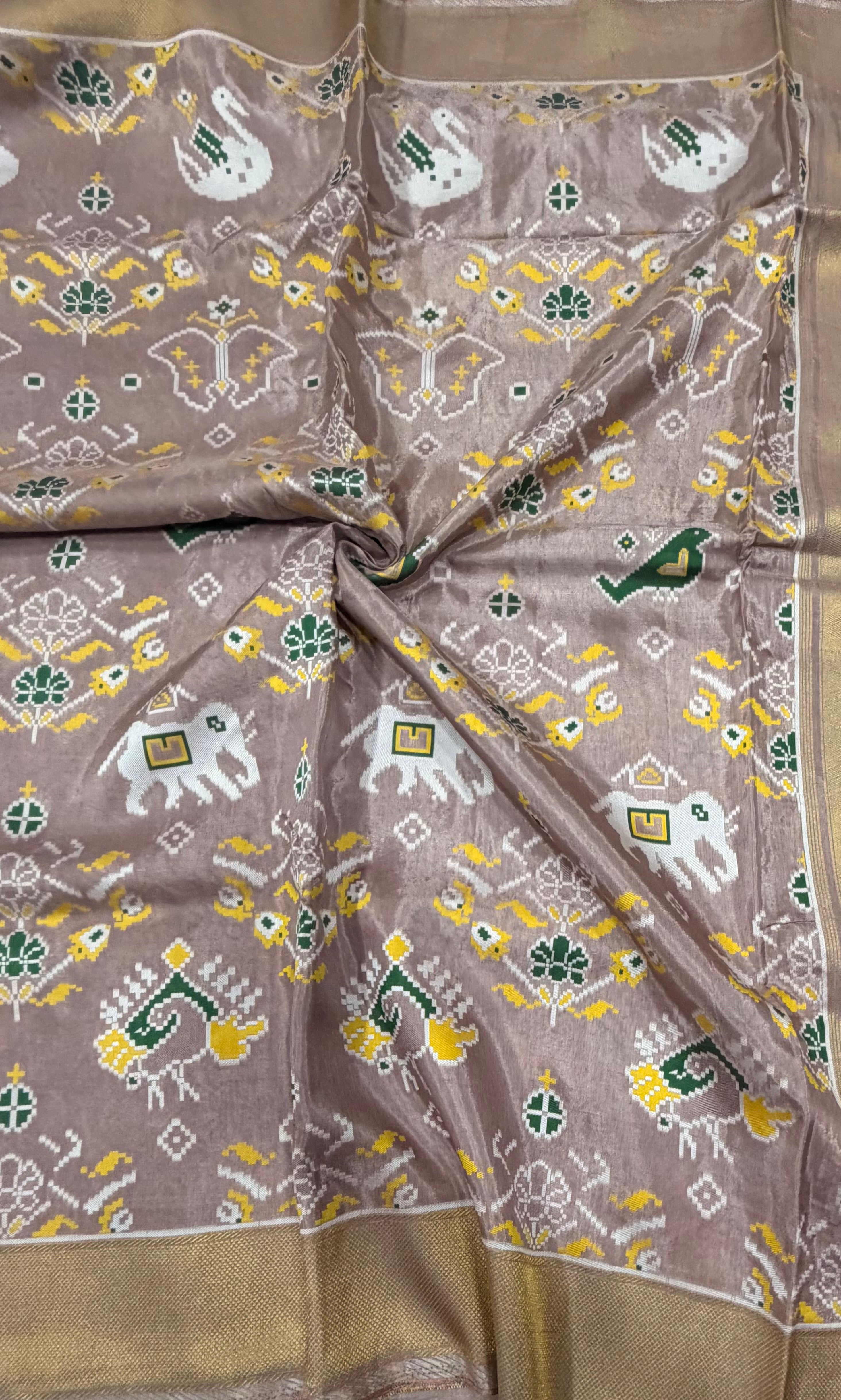 Pastel brown small border tusser Paithani saree