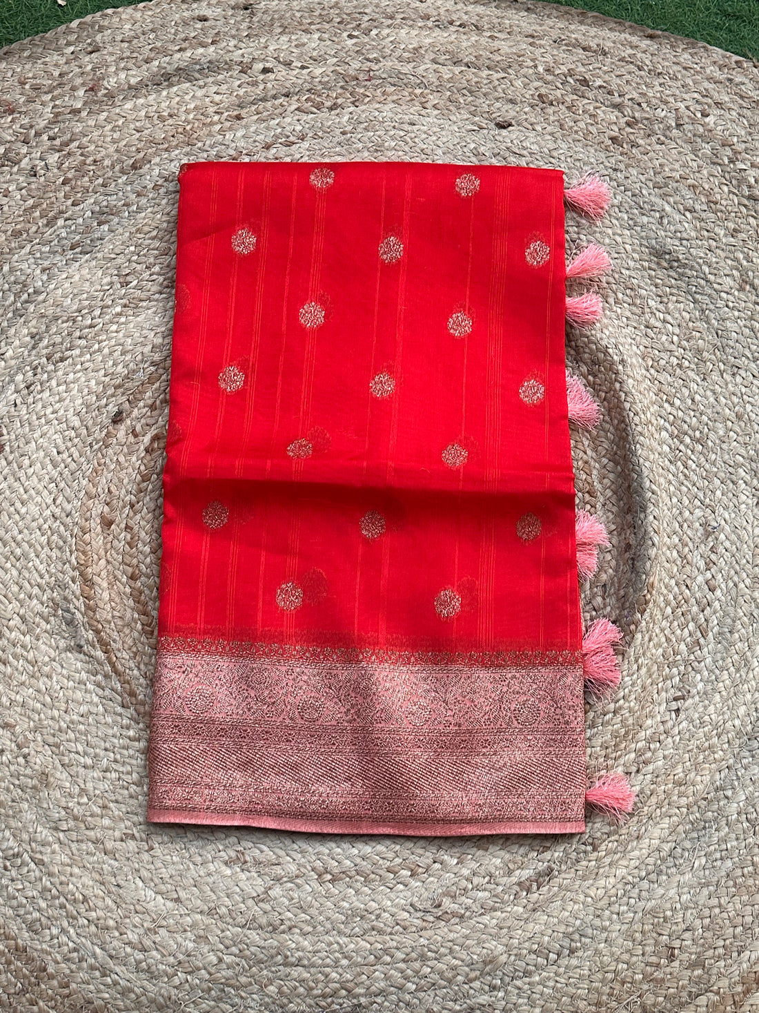 Orange and peach tusser silk sarees