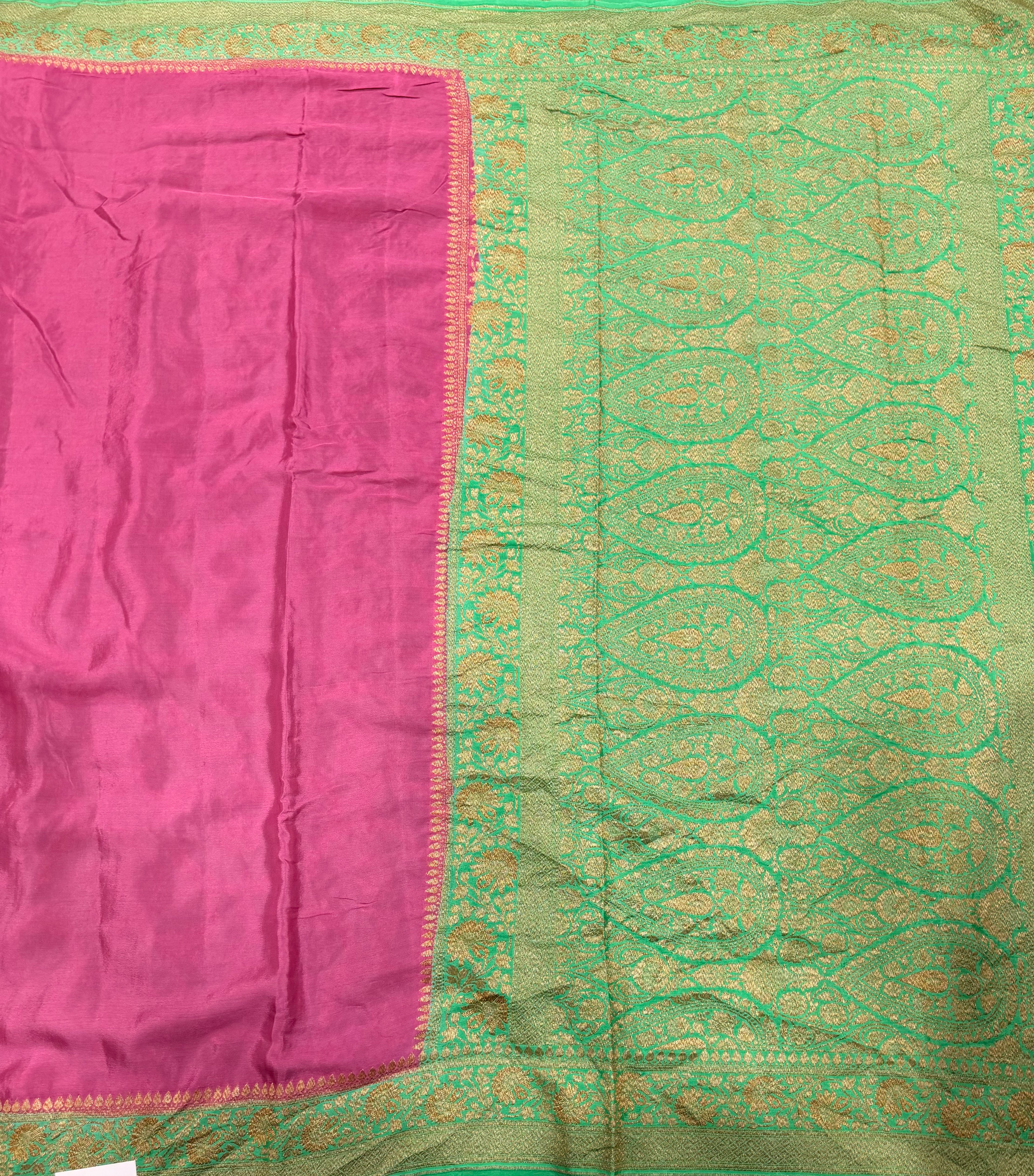 Pastel pink n light green partly pallu pure benarasi crepe silk saree