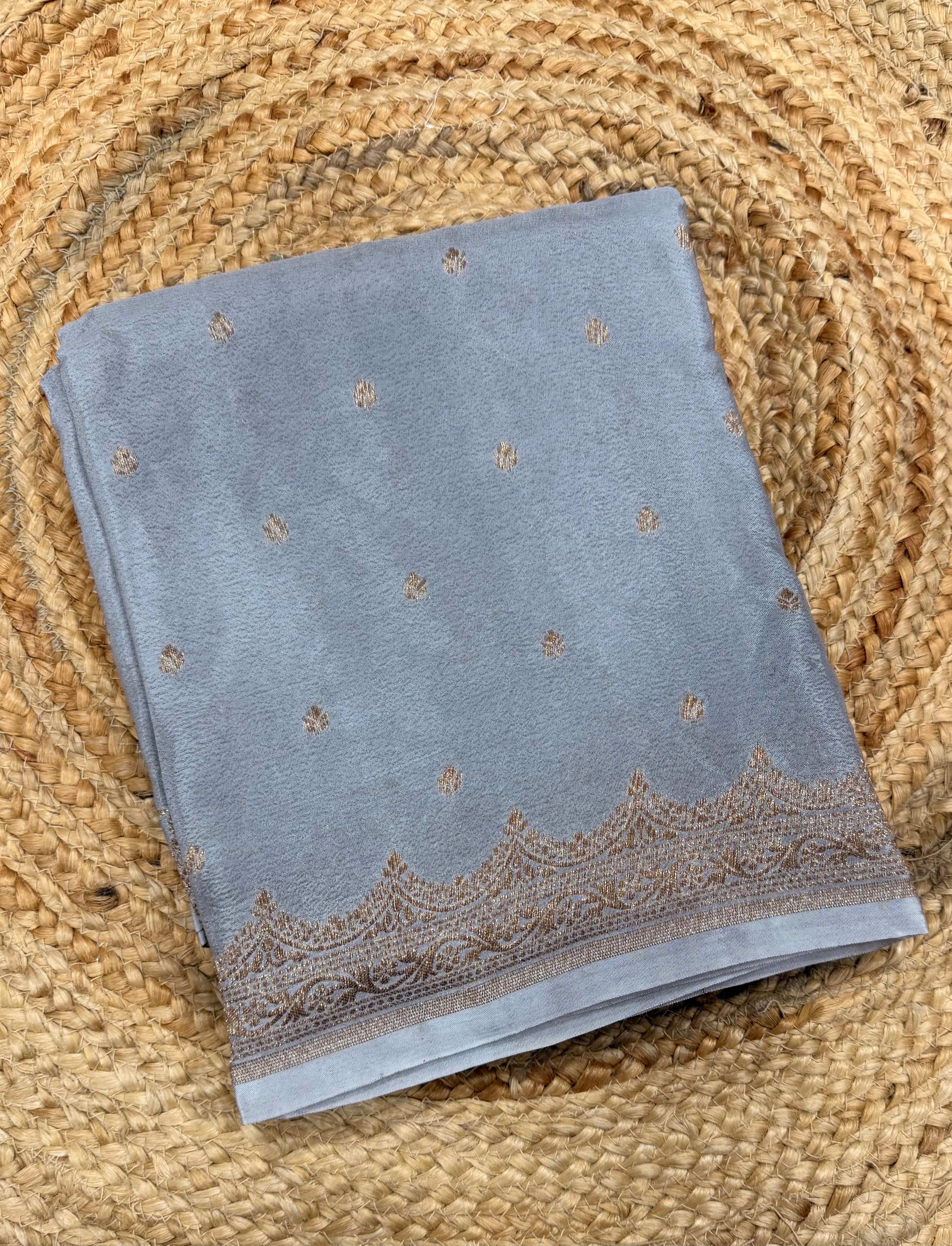Grey pure Banarasi crepe saree
