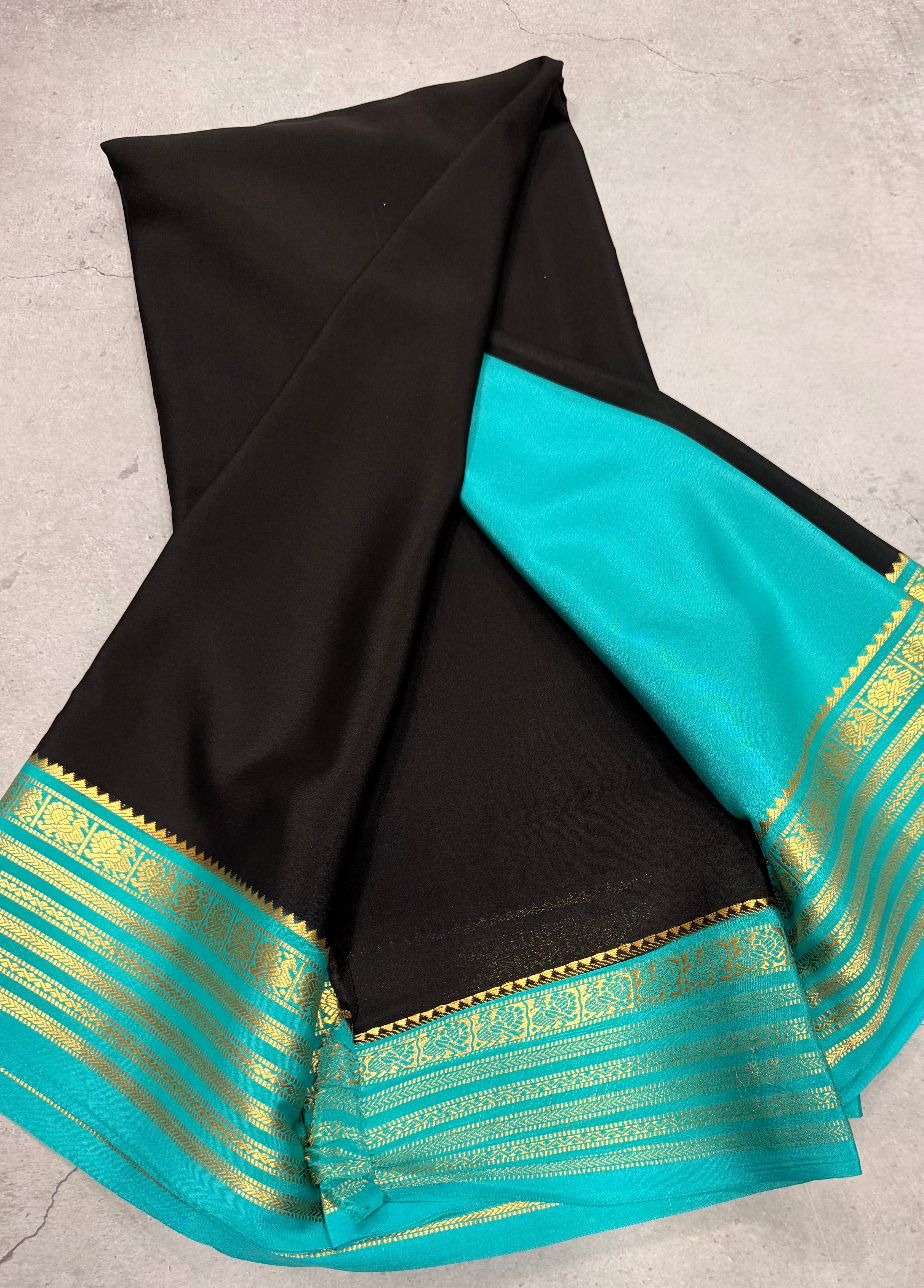 Black stripes border pure Mysore silk crepe saree
