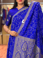 Royal blue with abstract pattern Banaras crepe saree