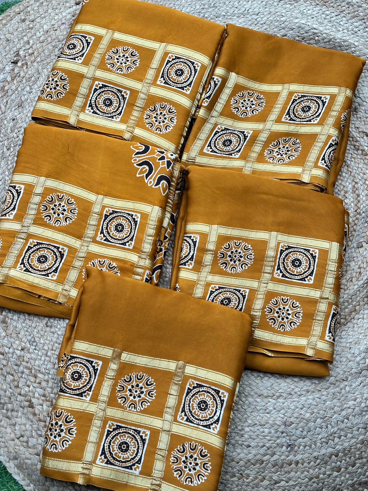 Mustard pure modal Ajrak sarees