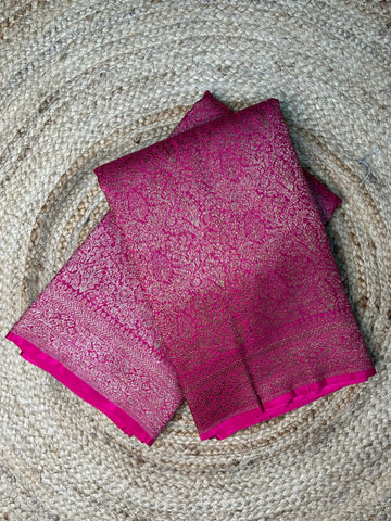 Pure Crepe Banarasi Brocade with Antique Zari (Rani Pink)