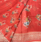 Orange digital print Banarasi pure tissue chiffon saree sliver zari saree