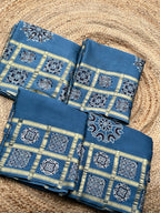 Powder blue pure Ajrak modal Sarees with Ajrak blouse