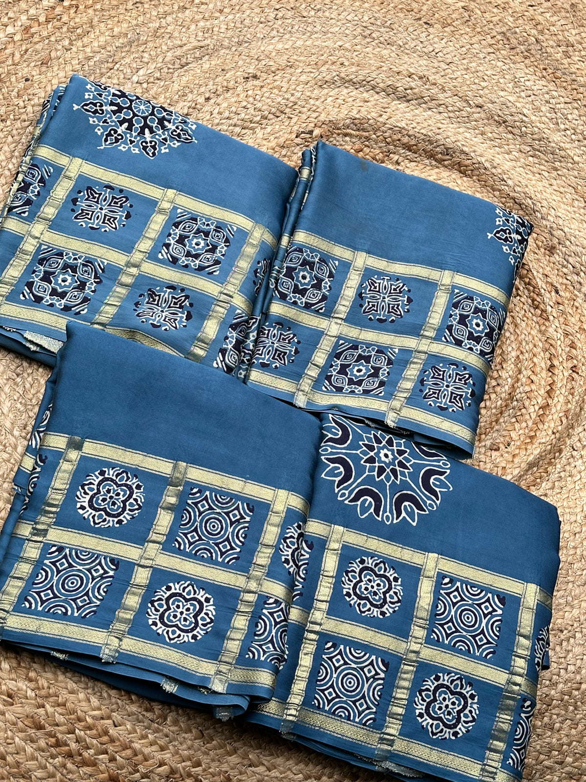 Powder blue pure Ajrak modal Sarees with Ajrak blouse