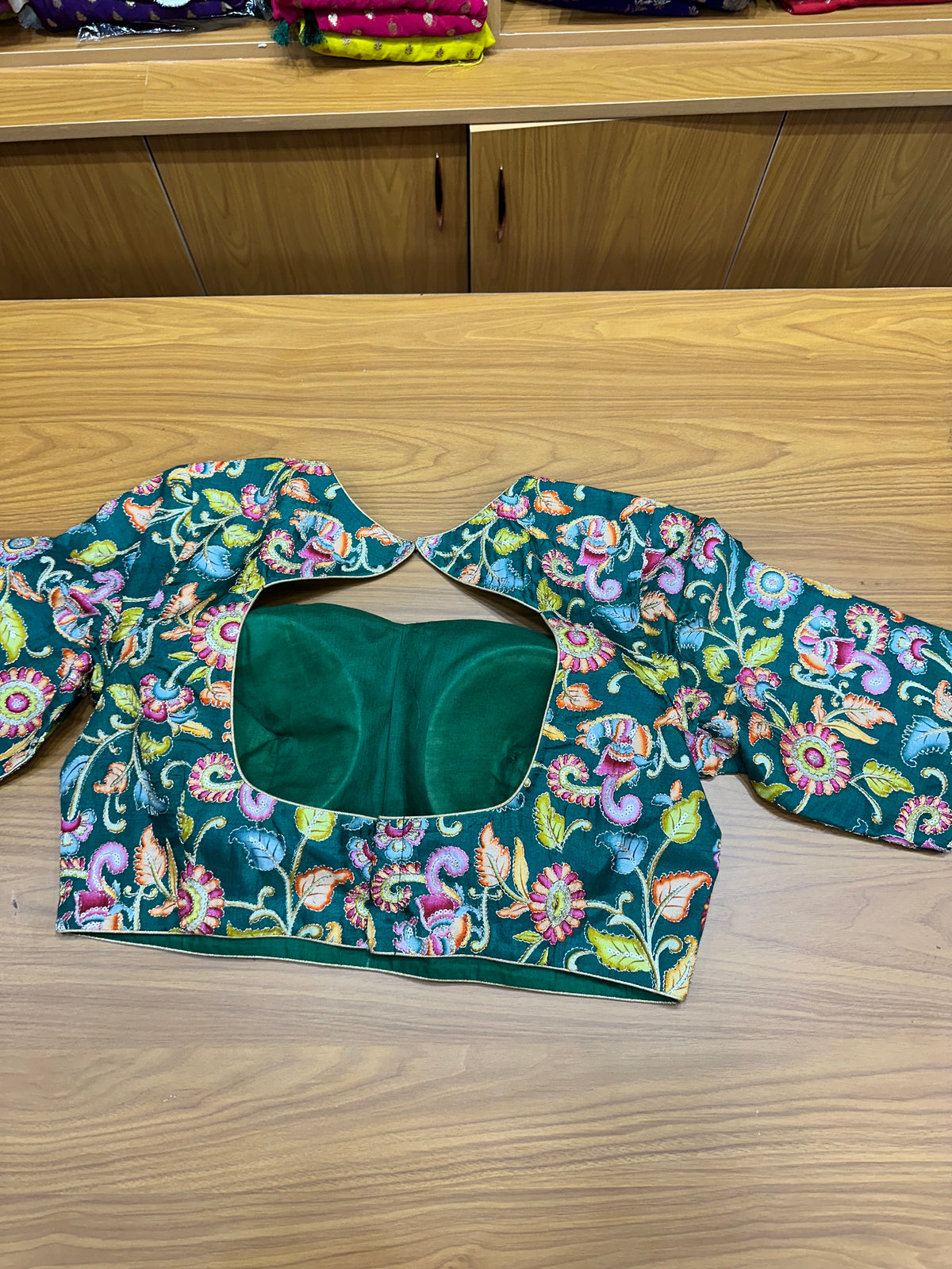 Deep green kalamkari blouse