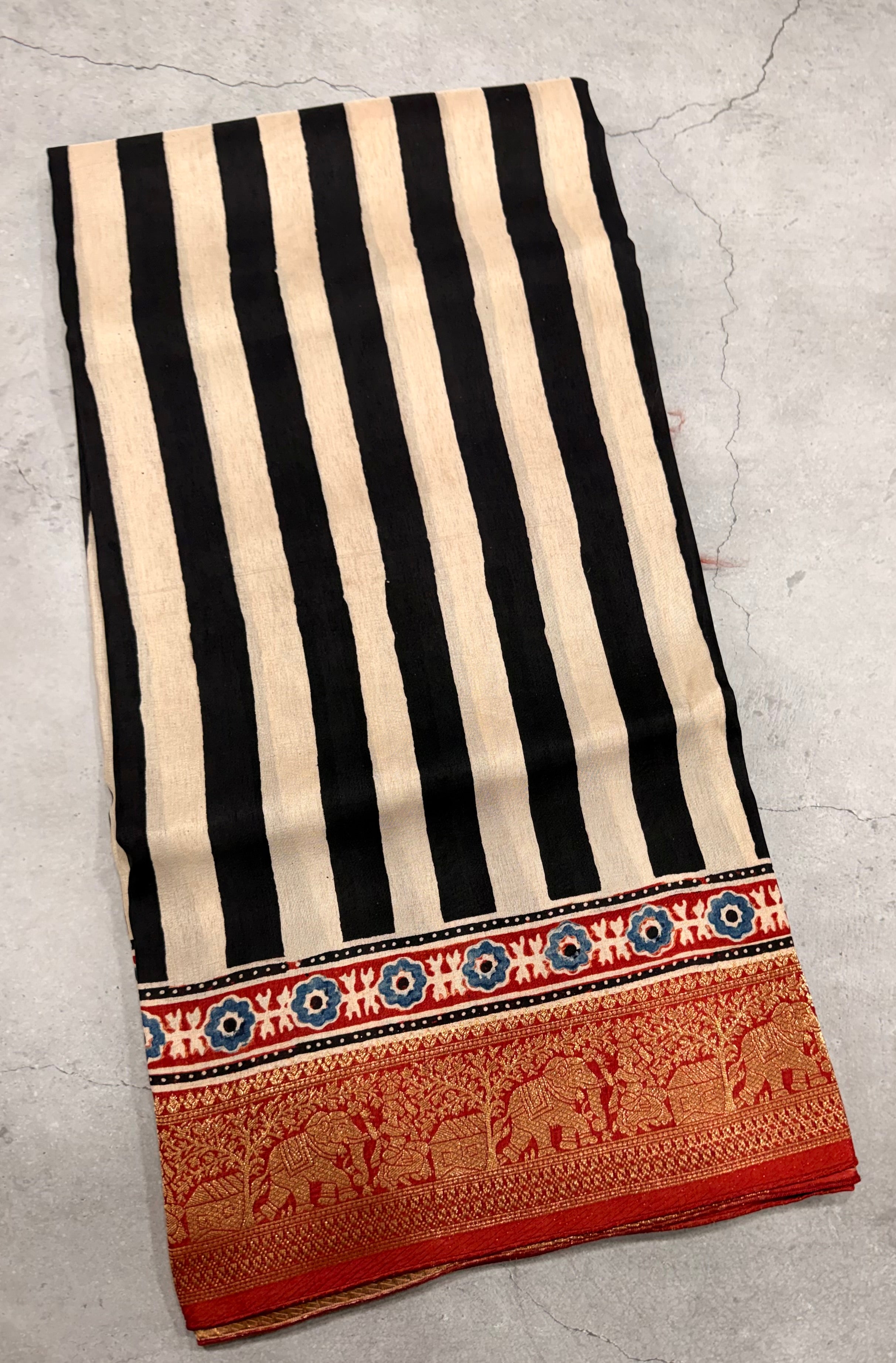Black n white stripes pure Ajrak dola sarees