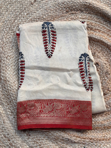 Half white Ajrak modal dola silk