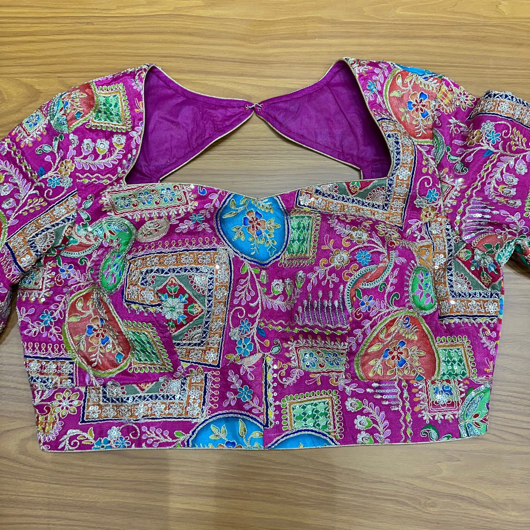 Pink Rajasthan work brocade ready blouse