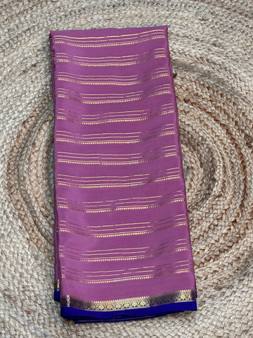 Onion pink and purple pure Mysore silk crepe with small contrast border