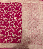 Rani pink  jaal pattern pure georgette with water zari saree