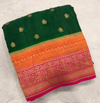 Bottle green 3D pure benarasi crepe silk saree