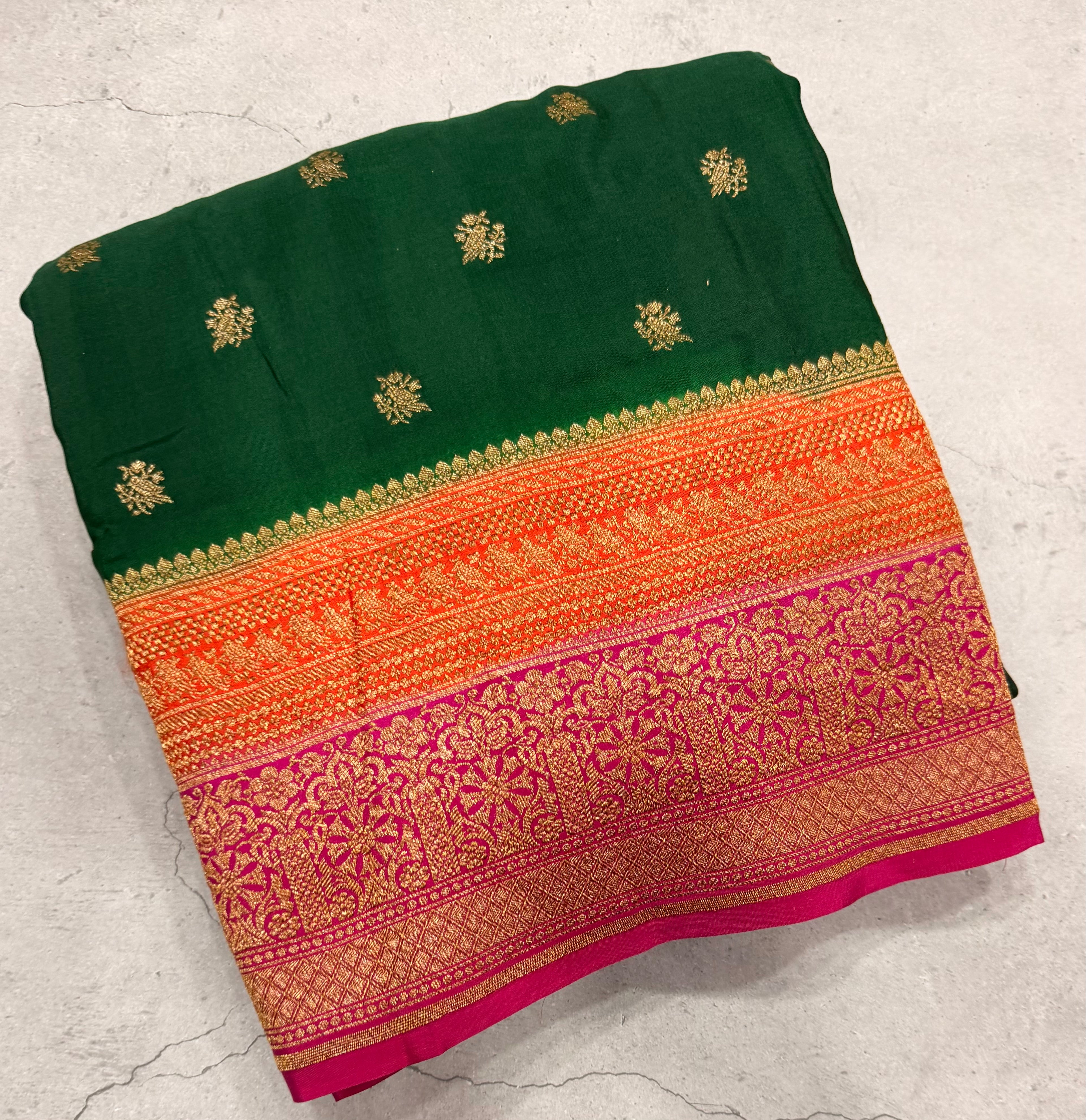 Bottle green 3D pure benarasi crepe silk saree