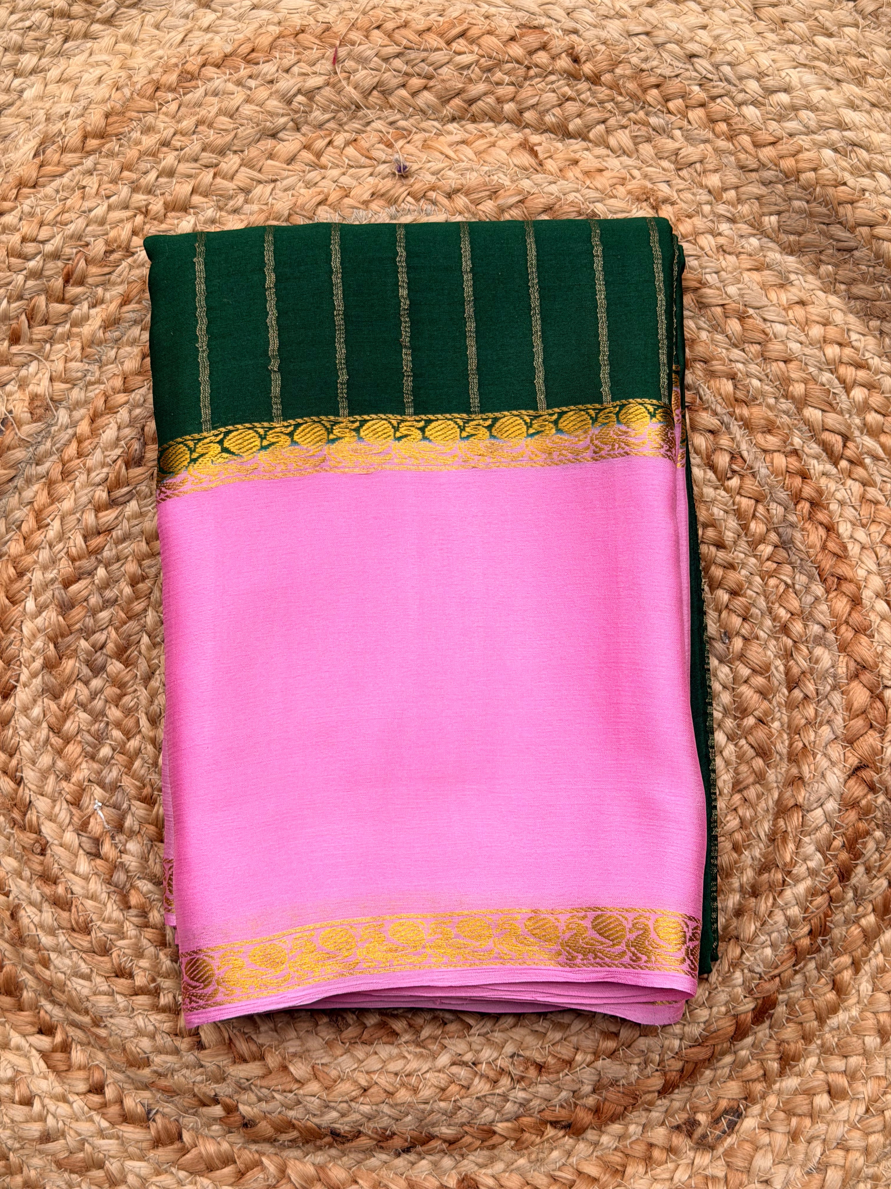 Green and lotus’s pink pure wrinkle crepe silk certified