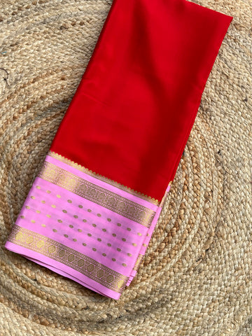 Red and pink pure crepe Mysore Silk sarees 120 gsm