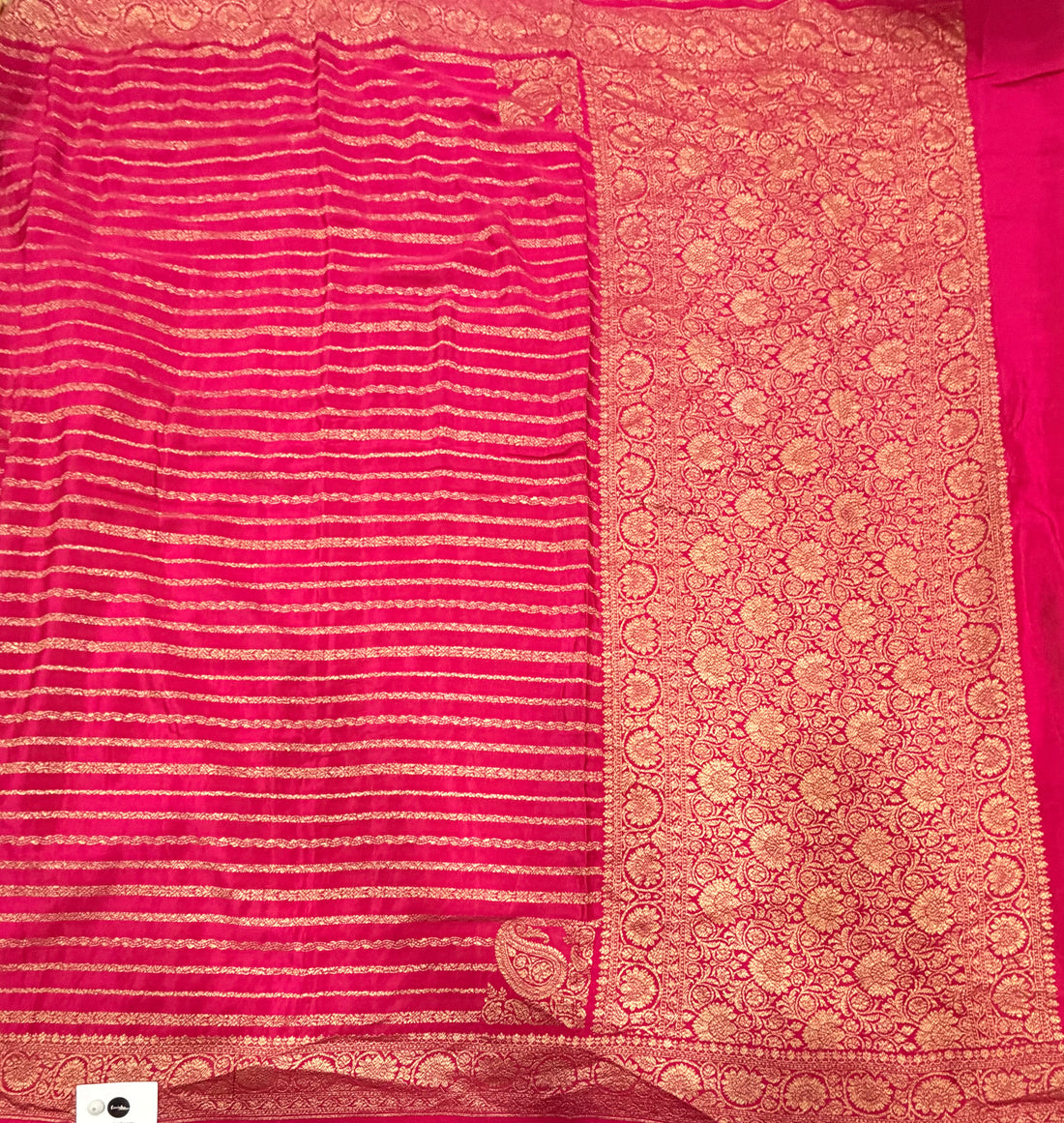 Rani pink stripes pure benarasi crepe silk saree