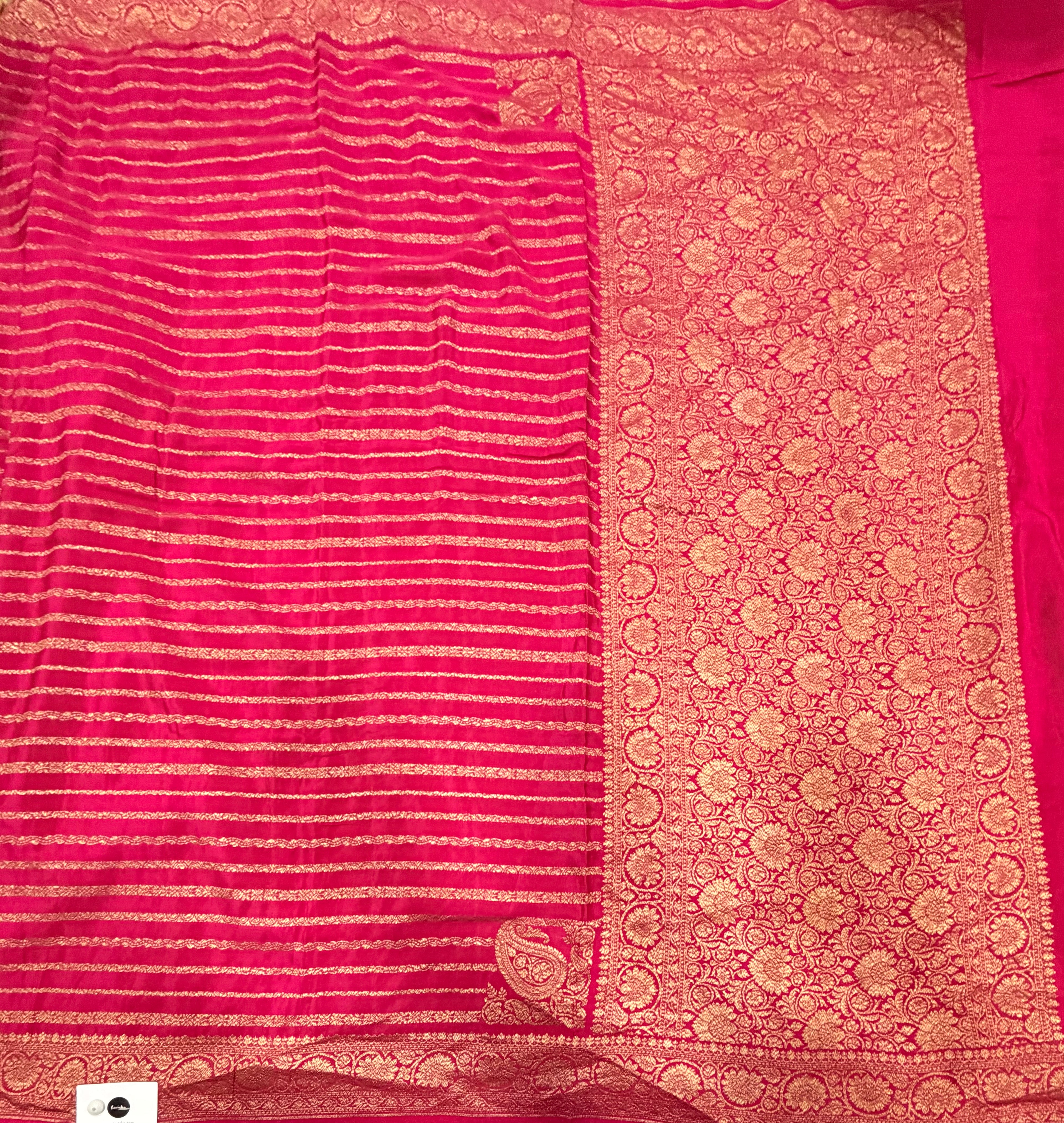 Rani pink stripes pure benarasi crepe silk saree
