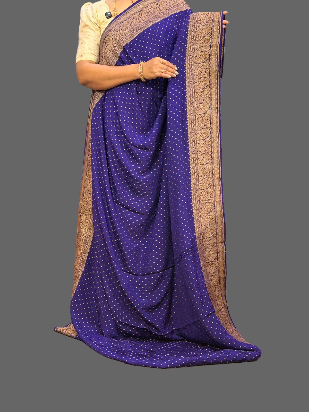 Purple mango border pure benarasi crepe silk saree