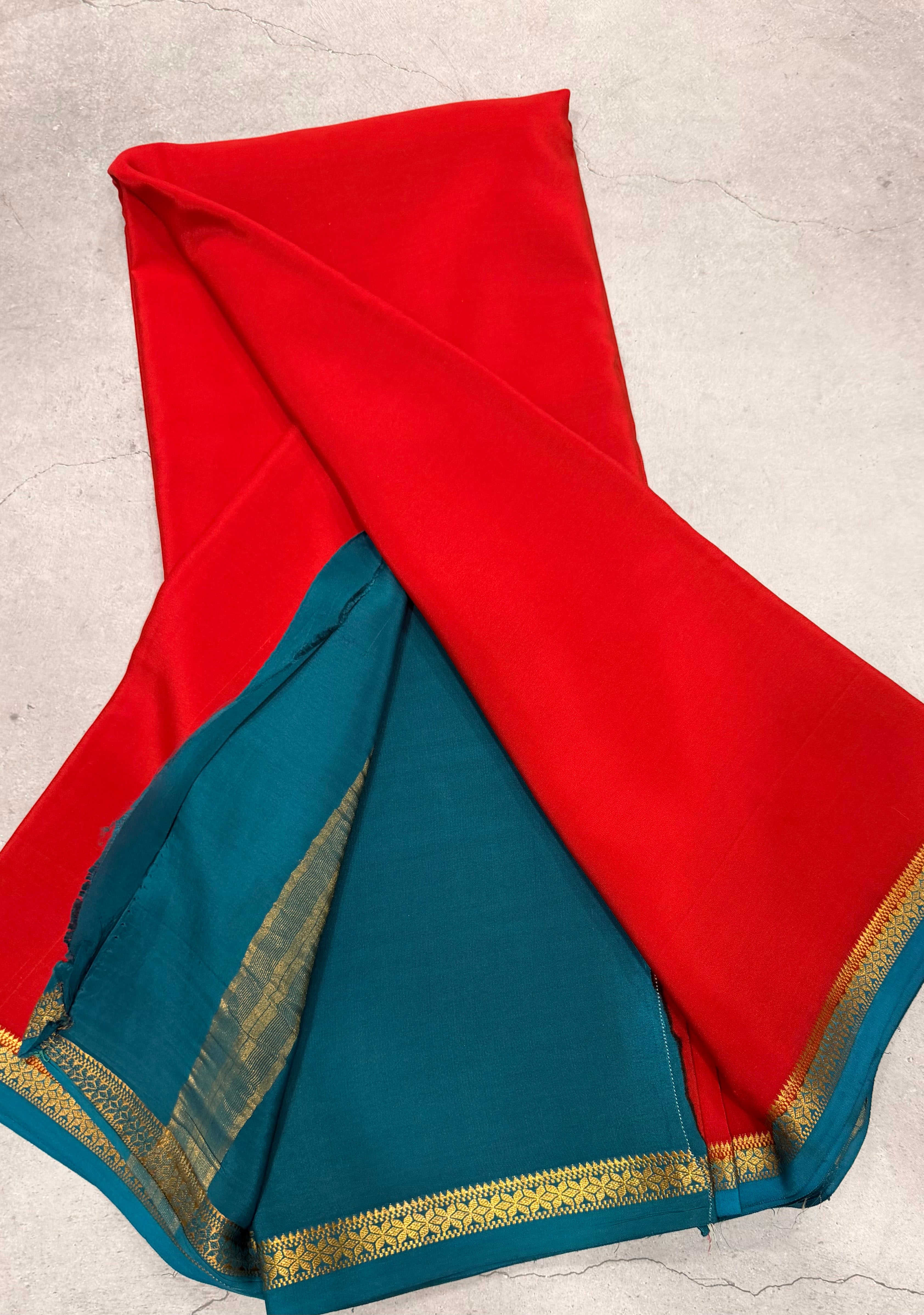 Red one inch border pure Mysore silk crepe saree