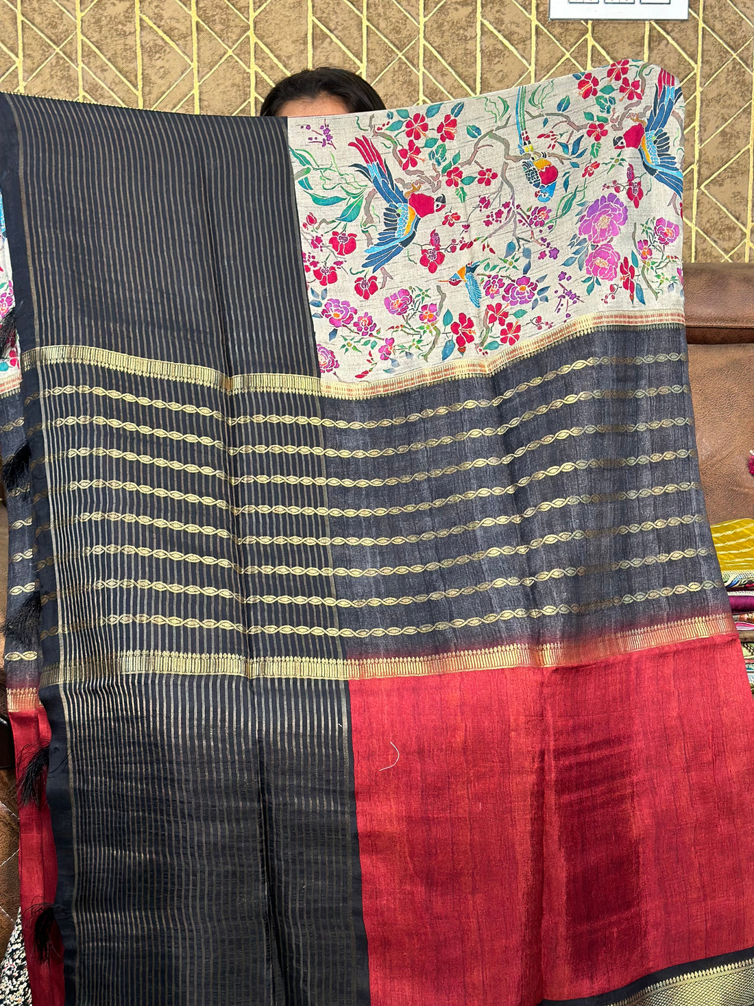 Semi digital crepe kalamkari.