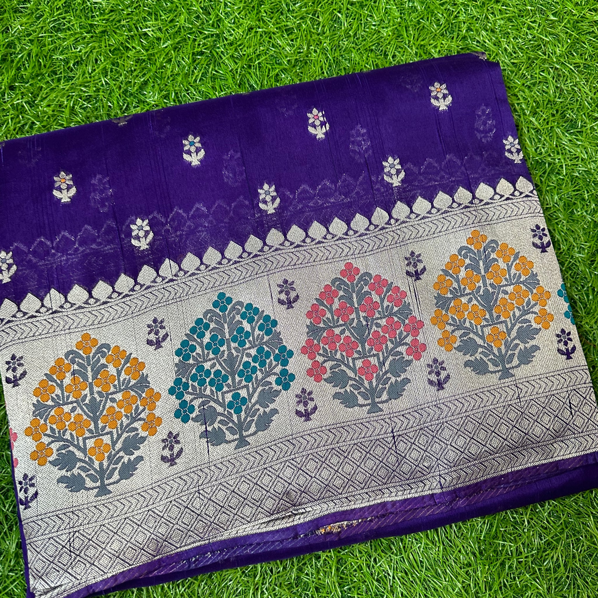 Purple tusser with Paithani border.