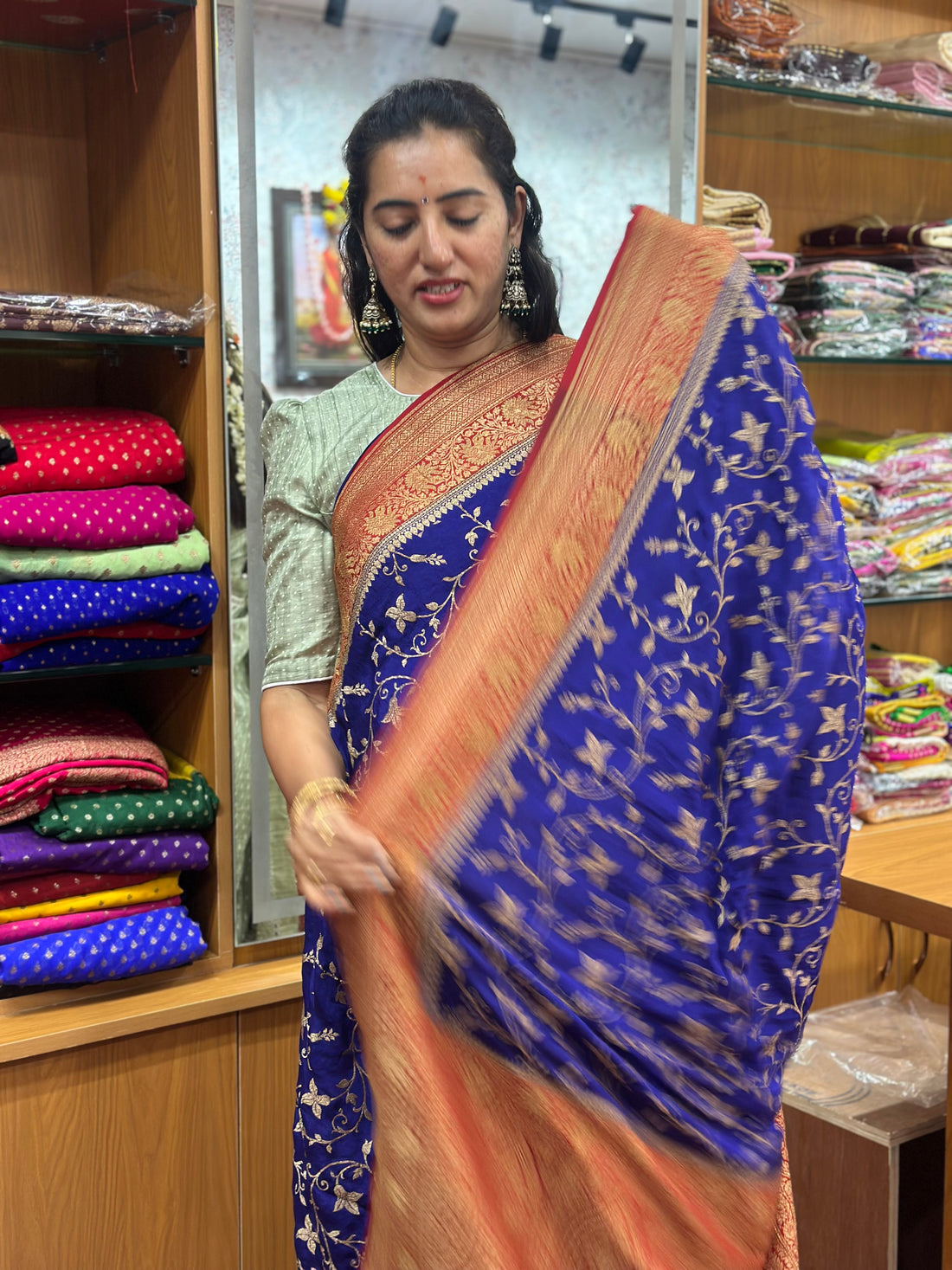Purple and red pure crepe Banaras sarees