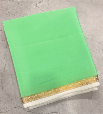 Pastel green one inch border pure Mysore silk crepe saree