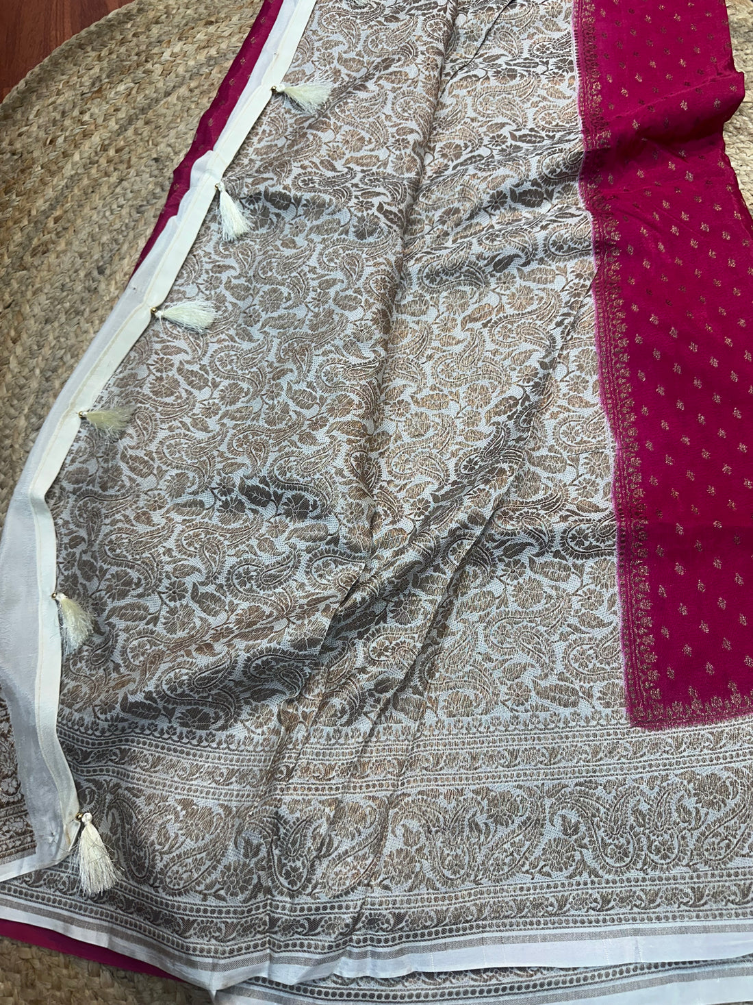 White and pink chiffon crepe silk sarees