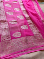 Cream double border Banarasi pure khadi chiffon saree sliver zari saree