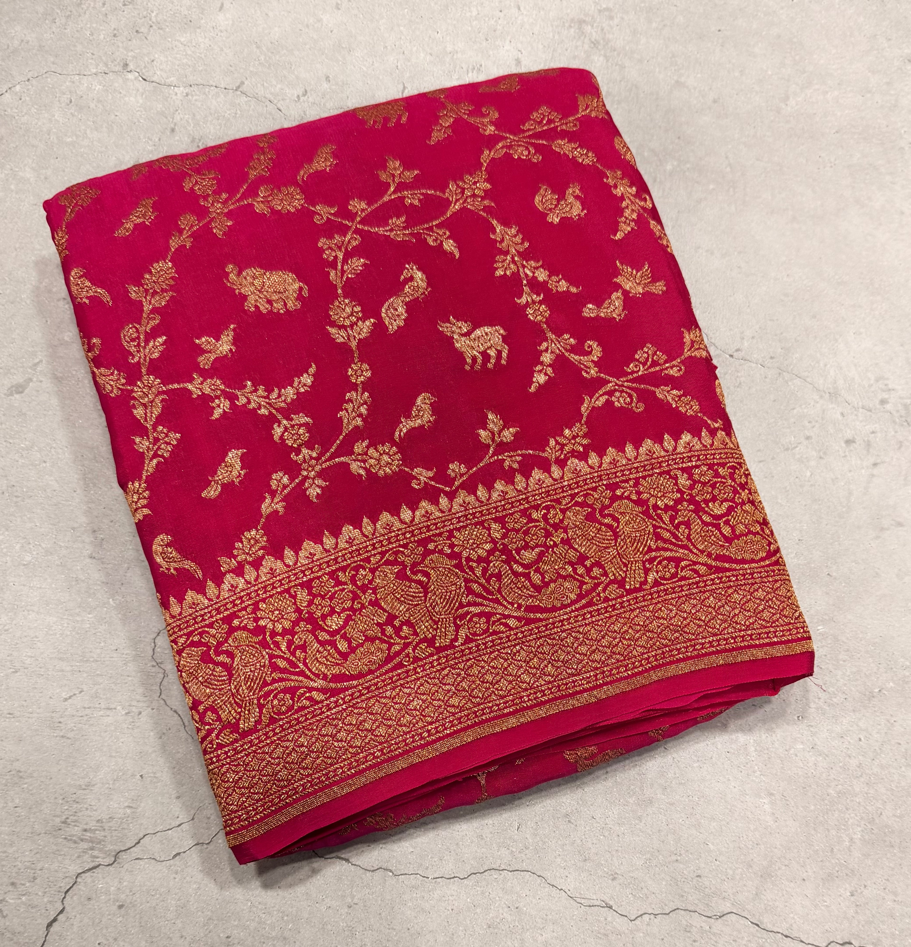 Rani pink jaal pattern pure benarasi crepe silk saree
