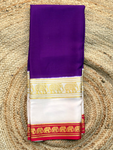 Mysuru Silk Crepe- Elephant 3 D Border (120 gsm) Purple with white and red border