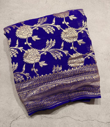 Purple jaal pattern pure georgette with water zari saree