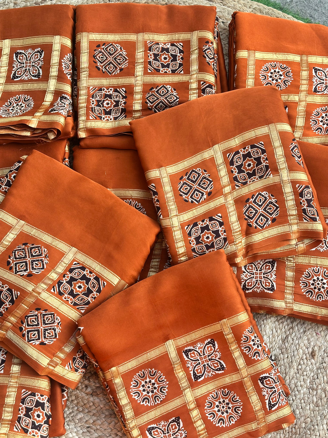 Rust orange pure modal silk sarees