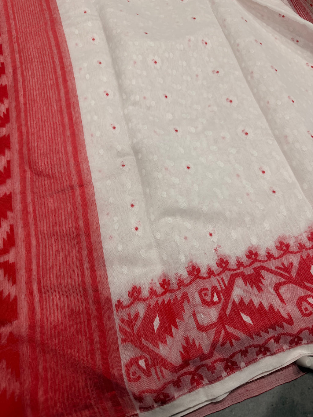 Red soft jamdani cotton saree