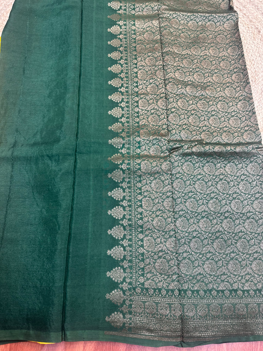 Green and yellow crepe chiffon sarees