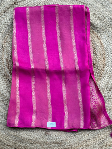 Pink vertical stripes Chiniya crepe sarees