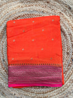 Orange and pink Banarasi crepe chiffon konia design