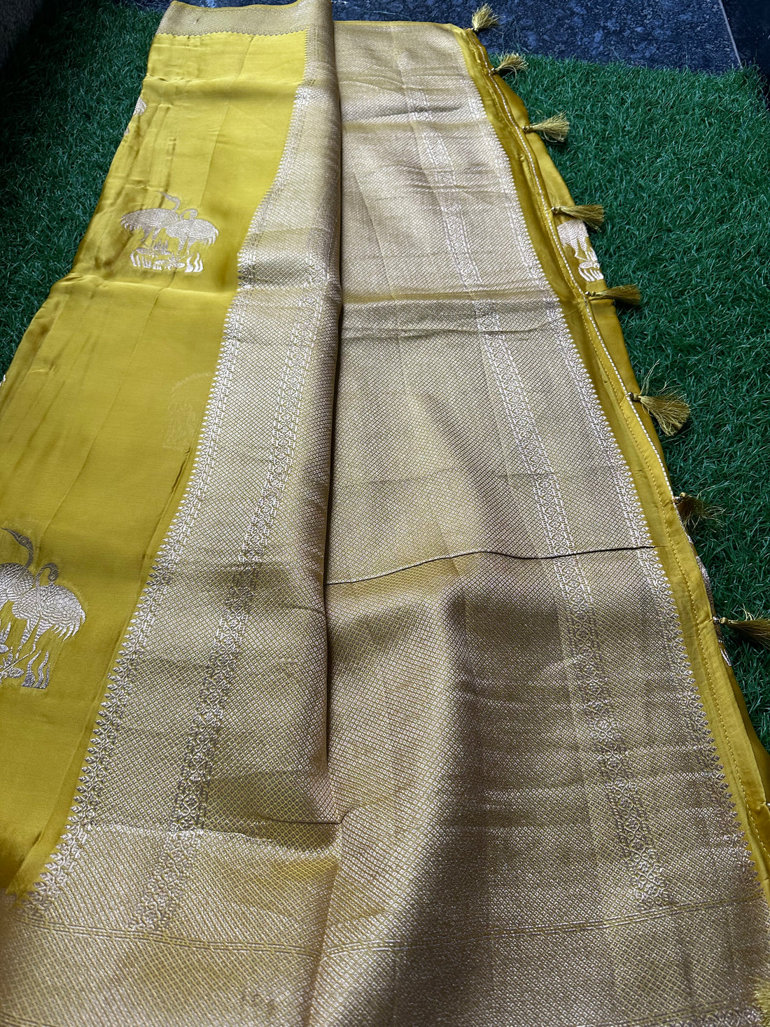 Golden mustard pure satin silk.