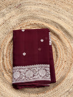Burgundy maroon banarasi pure khadi chiffon sliver zari woven