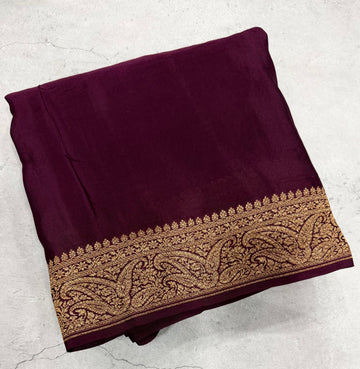 Wine pure benarasi crepe silk saree