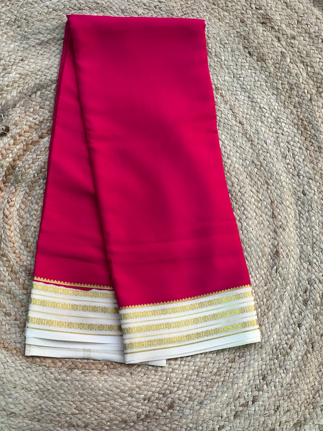 Rani pink and half white pure crepe Mysore Silk sarees 120 gsm