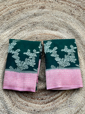 Deep green with peach crushed georgette