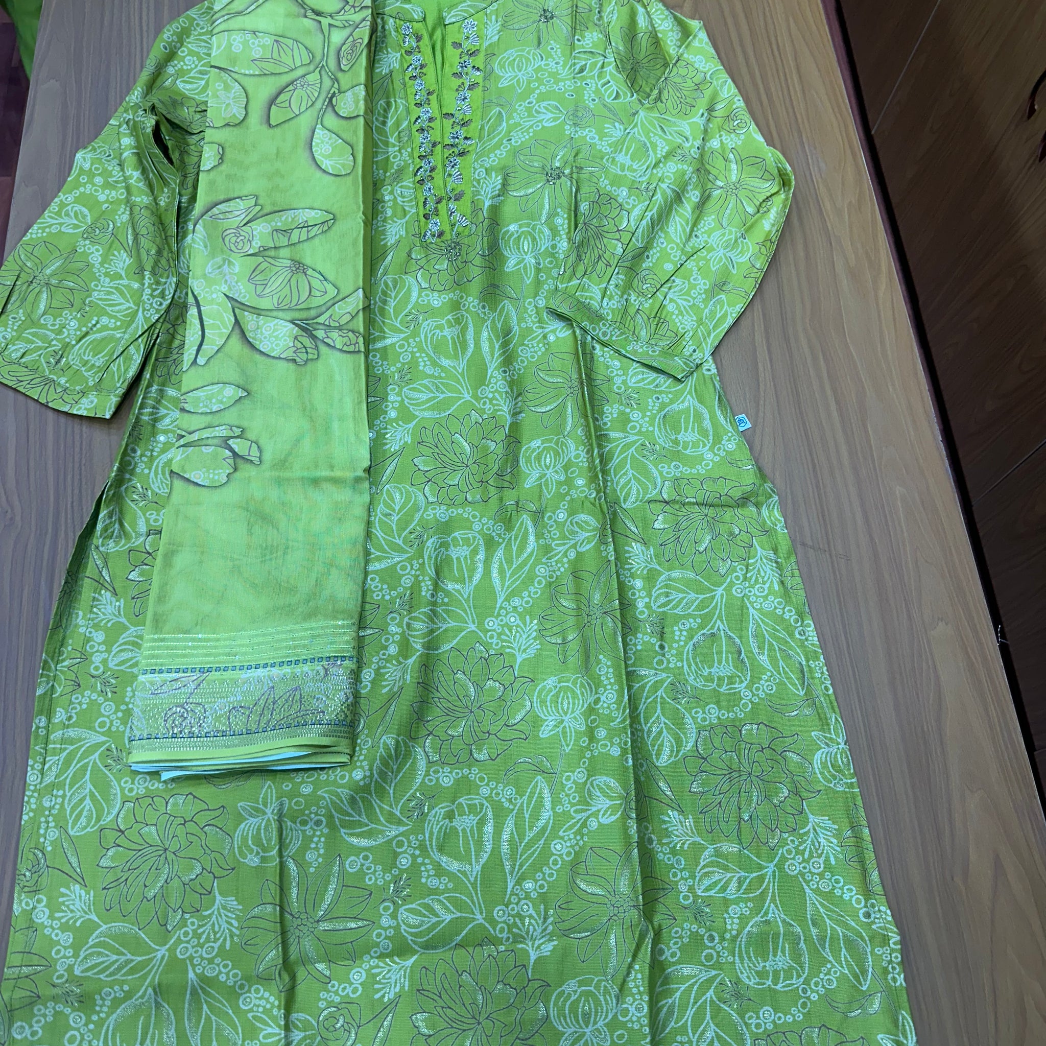 Neon green 3 pc Kurtha set